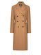 Wool Women's Beige Coat with Buttons