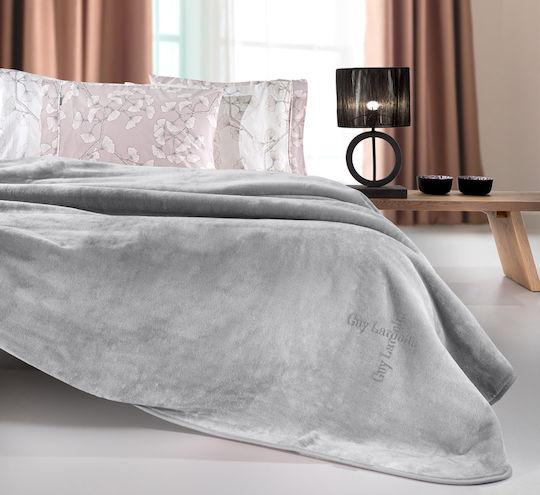 Guy Laroche Logo Velvet Single Blanket 160x220cm Silver