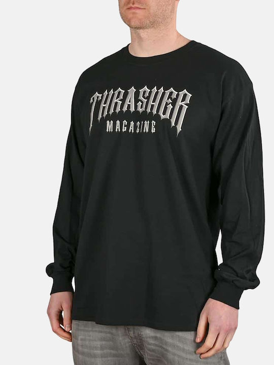 Thrasher Bluza Bărbătească cu Mânecă Lungă Neagră