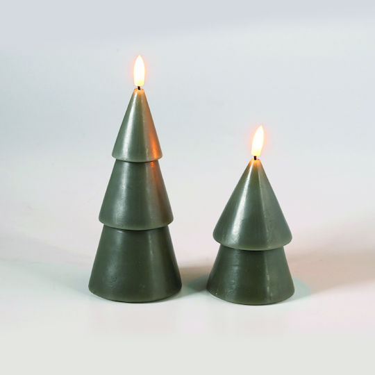 Aca Christmas Green Battery Candle 15.5cm 2pcs