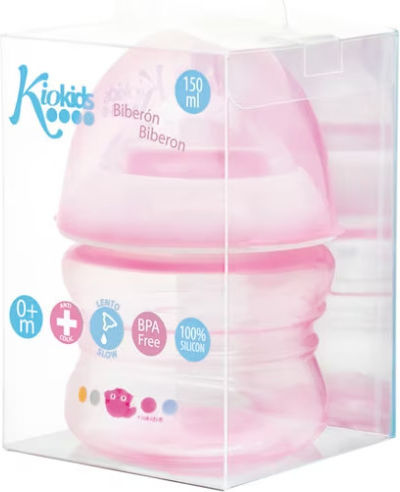 Kiokids Πλαστικό Μπιμπερό Κατά των Κολικών με Θηλή Σιλικόνης για 0+ μηνών Ροζ 150ml