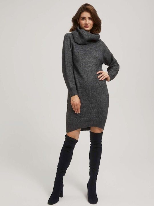 Make your image Mini Dress Knitted Turtleneck Gray