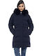 Κοντό Γυναικείο Puffer Μπουφάν για Χειμώνα Navy Μπλε