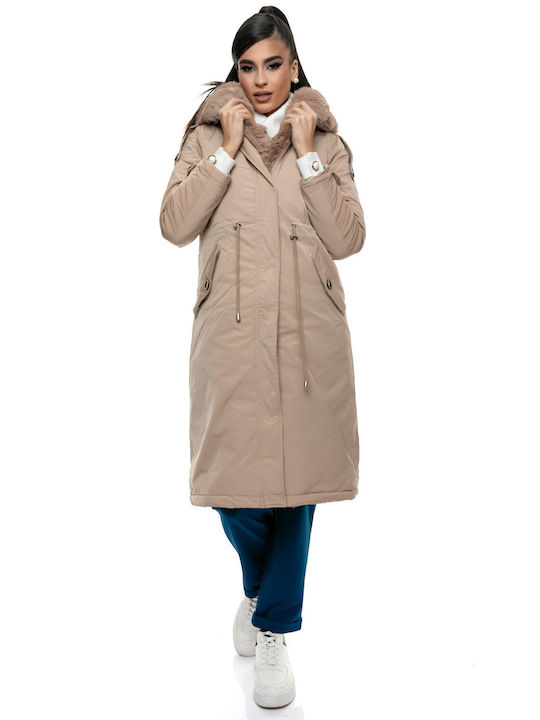 RichgirlBoudoir Women's Long Puffer Jacket for Winter with Detachable Hood Brown
