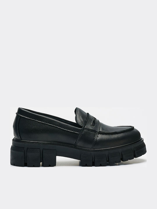 Δερμάτινα Γυναικεία Loafers σε Μαύρο Χρώμα