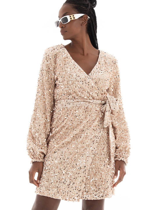Vero Moda Bella Mini Evening Dress Wrap Gold