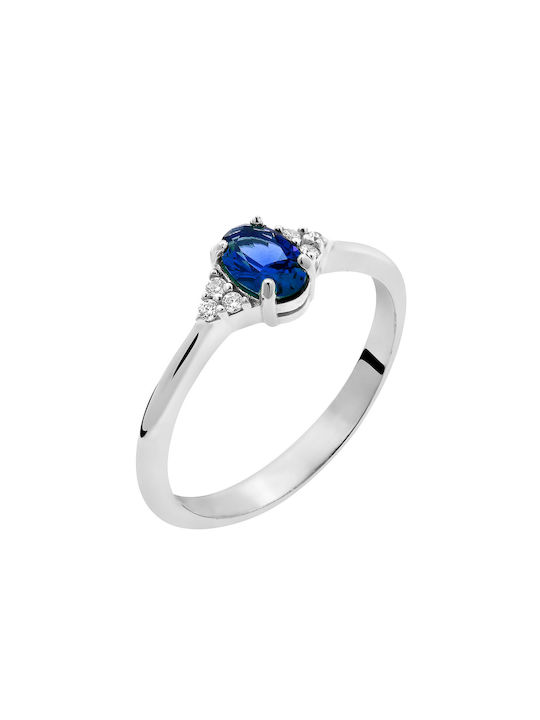 Women's White Gold Ring Μπλε with Zircon 9K