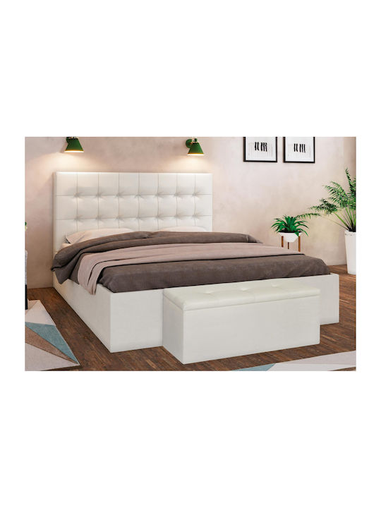 Kel Queen Fabric Upholstered Bed Beige with Storage Space for Mattress 160x200cm