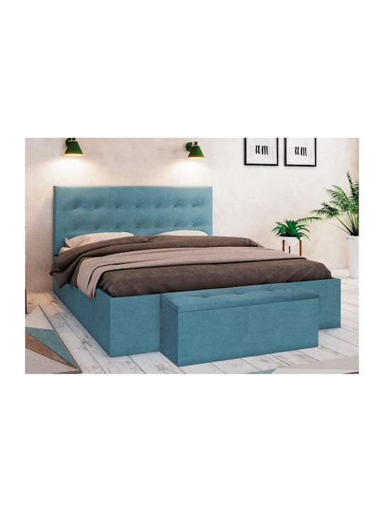 Kel Κρεβάτι Υπέρδιπλο Επενδυμένο με Ύφασμα Γαλάζιο με Αποθηκευτικό Χώρο για Στρώμα 160x200cm