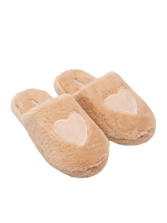 Winter Women's Slippers with Fur Beige