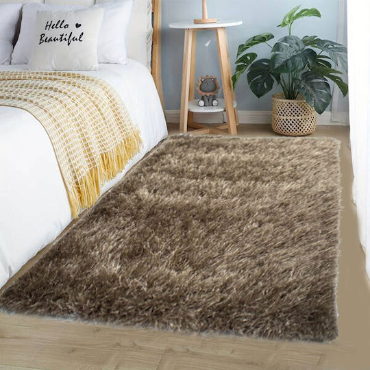 SpitiBazaar Set Shaggy Covoare pentru dormitor Synthetic Brown SB.00109 3buc