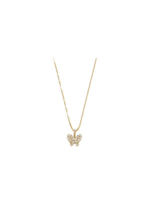 Polytimo Halskette mit Design Schmetterling aus Gold 14K mit Zirkonia