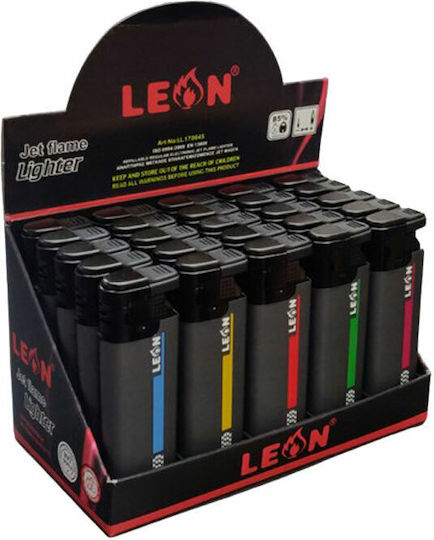 Leonflame Αντιανεμικός Αναπτήρας Φλόγας Τύπου Jet σε Μαύρο χρώμα 25τμχ