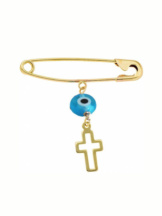 Kritsimis Child Safety Pin made of Gold 9K with Cross for Boy