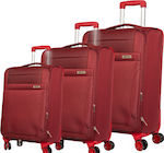 Cardinal 3400 Βαλίτσες Ταξιδιού Υφασμάτινες Μπορντό με 4 Ρόδες Σετ 3τμχ