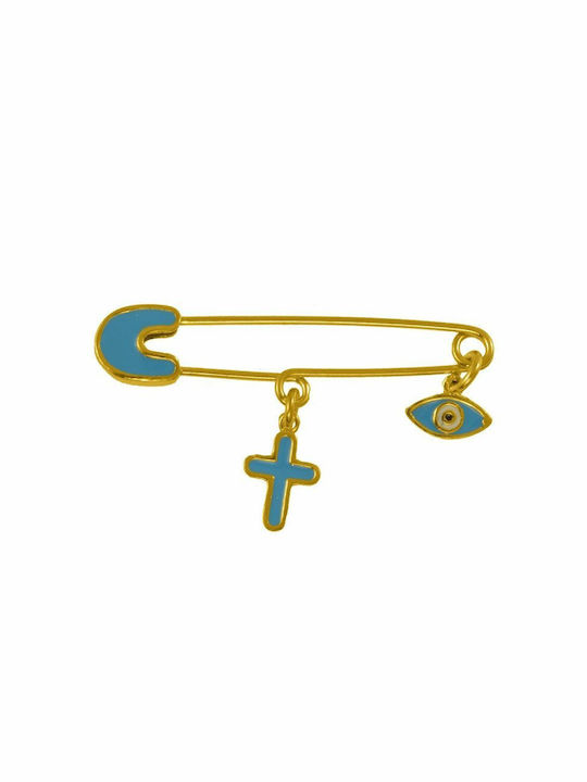 Amor Amor Child Safety Pin Ματάκι made of Gold Plated Silver with Cross