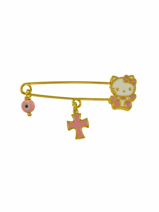 Amor Amor Child Safety Pin Ματάκι made of Gold Plated Silver with Cross