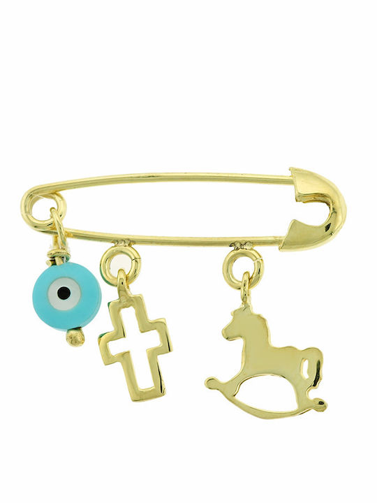 Ortaxidis Child Safety Pin made of Gold 9K with Cross for Boy