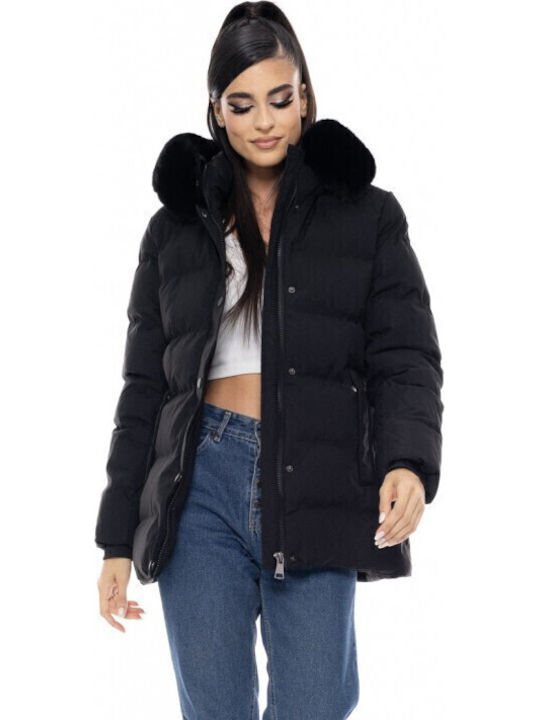 Women's Short Puffer Jacket for Winter Black