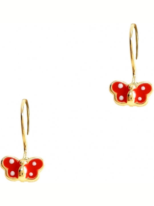 Πολύτιμο Kids Earrings Pendants Butterflies made of Gold 9K