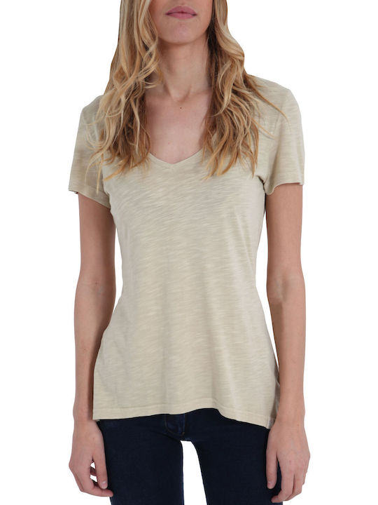 Freddy Damen T-Shirt mit V-Ausschnitt Polka Dot Beige