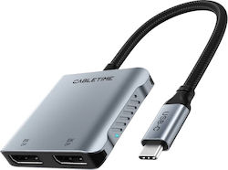 Cabletime USB-C Stație de andocare cu DisplayPort 4K PD și conexiune 2 monitoare Gri (CT-CM2D8K-AG)