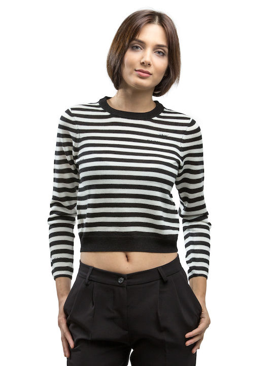 Women's Long Sleeve Sweater Woolen Striped White