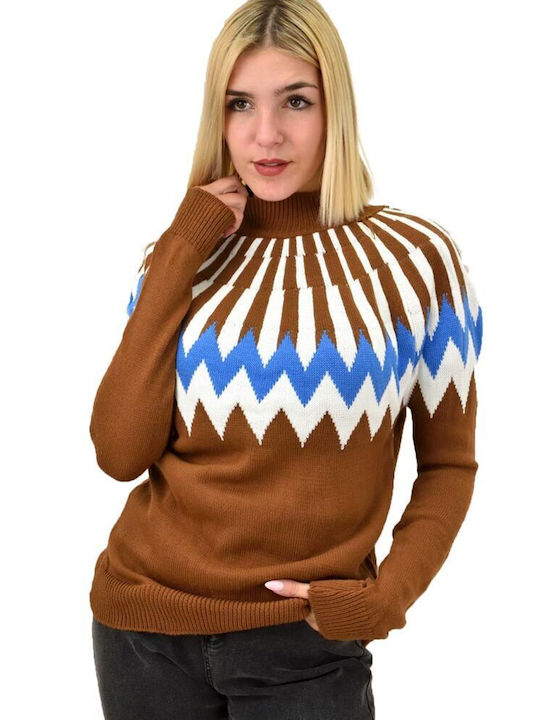Potre Women's Long Sleeve Sweater Turtleneck Coffee