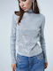 BSB Women's Blouse Long Sleeve Turtleneck Silver
