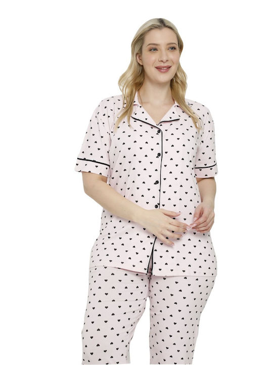 Siyah Inci De vară Pentru Femei De bumbac Bluză Pijamale Pink Plus Size