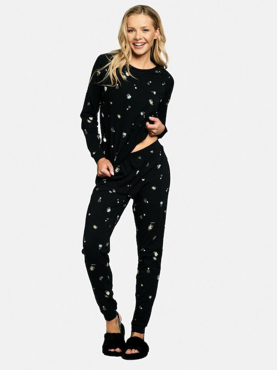 ESOTIQ Winter Damen Pyjama-Set BLACK