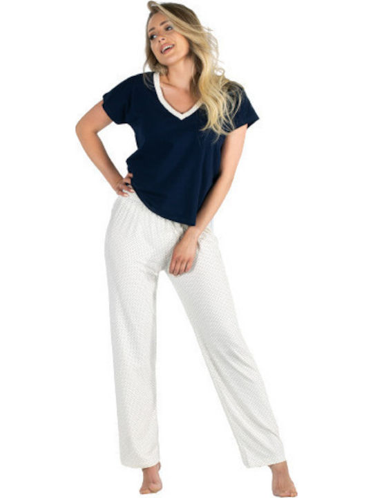 Momenti Per Me Winter Damen Pyjama-Set Navy