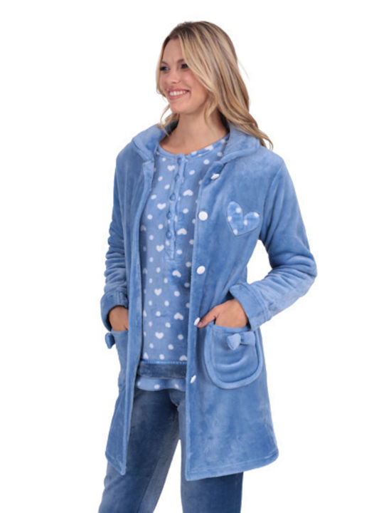 Lingerie Boutique Χειμερινή Γυναικεία Fleece Ρόμπα blue