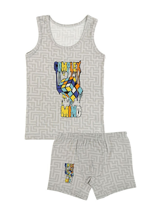 Donella Kids' Set Boxer with Undershirt Sleeveless Grey. 2pcs