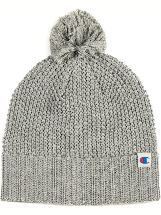 Pom Pom Beanie Unisex Fleece Σκούφος Πλεκτός σε Γκρι χρώμα