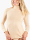 Women's Long Sleeve Cotton Turtleneck T-Shirt Beige