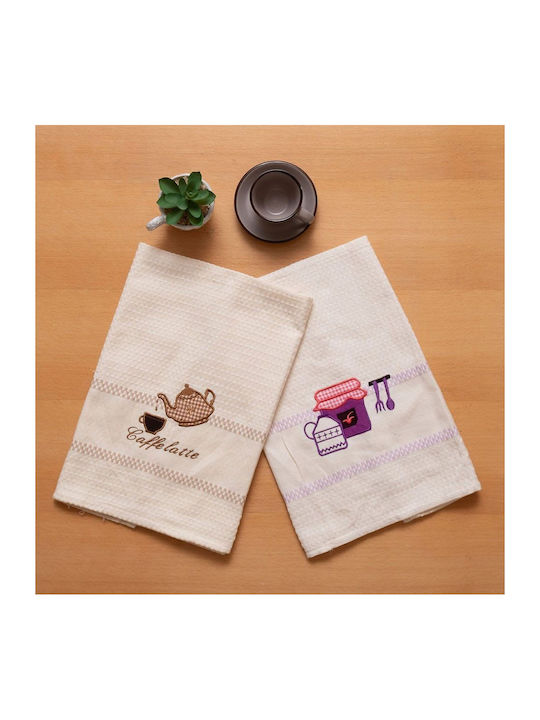 Viopros 505 Tea Towel made of 100% Cotton Ecru-Purple 45x65cm 2pcs