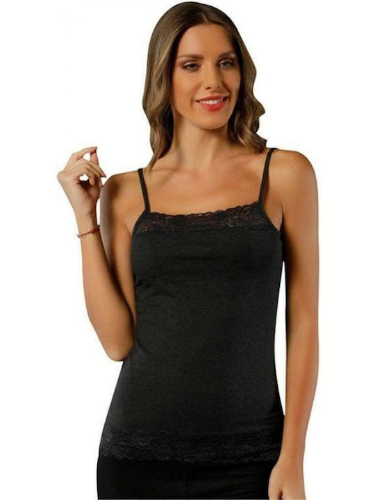 Siyah Inci with Spaghetti Strap Ανθρακί. Tricou pentru femei