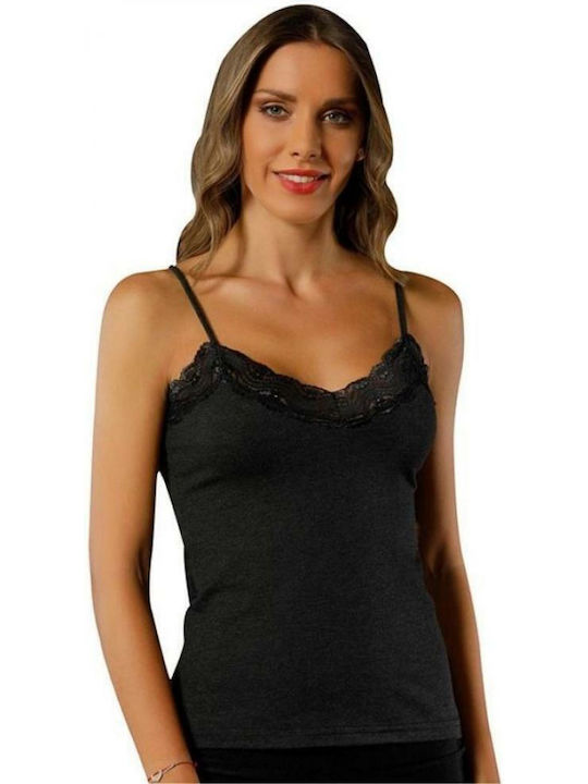 Siyah Inci with Spaghetti Strap Ανθρακί Tricou pentru femei