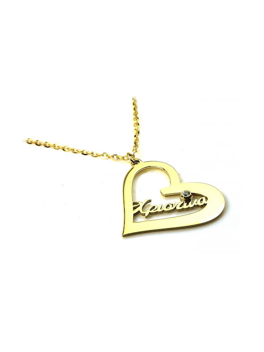 Personal Jewel Necklace with design Heart from Gold Plated Silver with Zircon