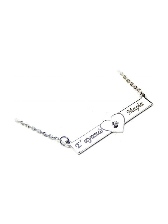 Personal Jewel Necklace Name from Silver with Zircon