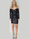 Mini Evening Dress with Sheer Blue