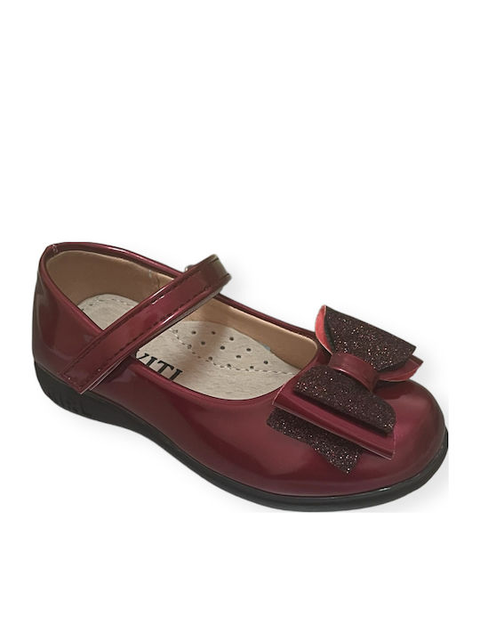 Kids Anatomic Patent Leather Ballerinas with Hoop & Loop Closure Burgundy