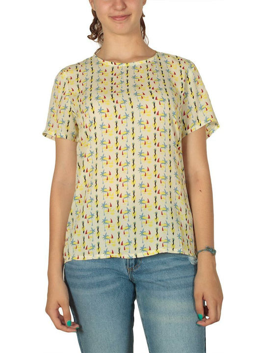 Migle + Me Women's Blouse Short Sleeve with Zipper Beige