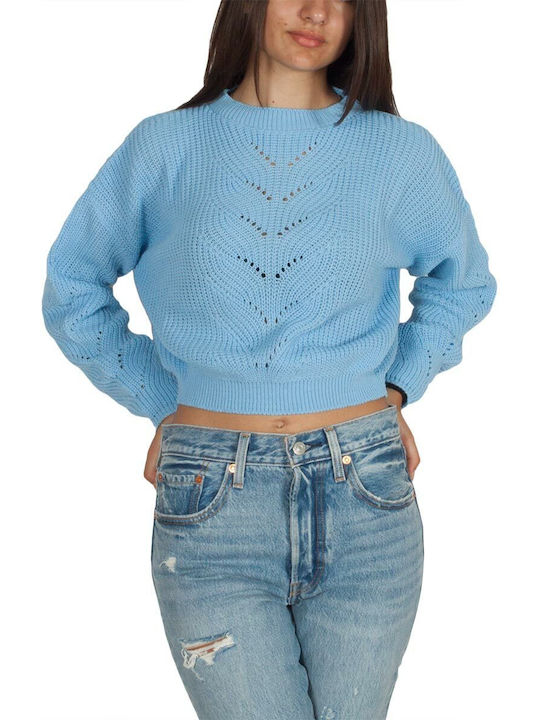 Women's Long Sleeve Crop Sweater Floral Light Blue