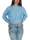 Women's Long Sleeve Crop Sweater Floral Light Blue