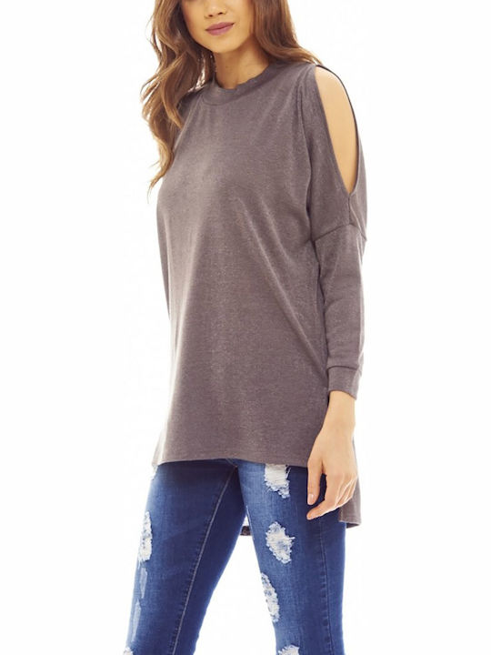 Ax Paris Women's Sweater with 3/4 Sleeve grey