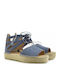 Leder Flache Sandalen für Damen in Blau Farbe