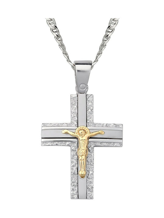 Verorama Men's Cross with the Crucified from Gold Plated Silver with Chain