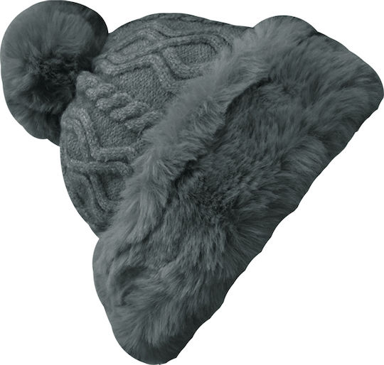 Pom Pom Beanie Beanie Knitted in Gray color